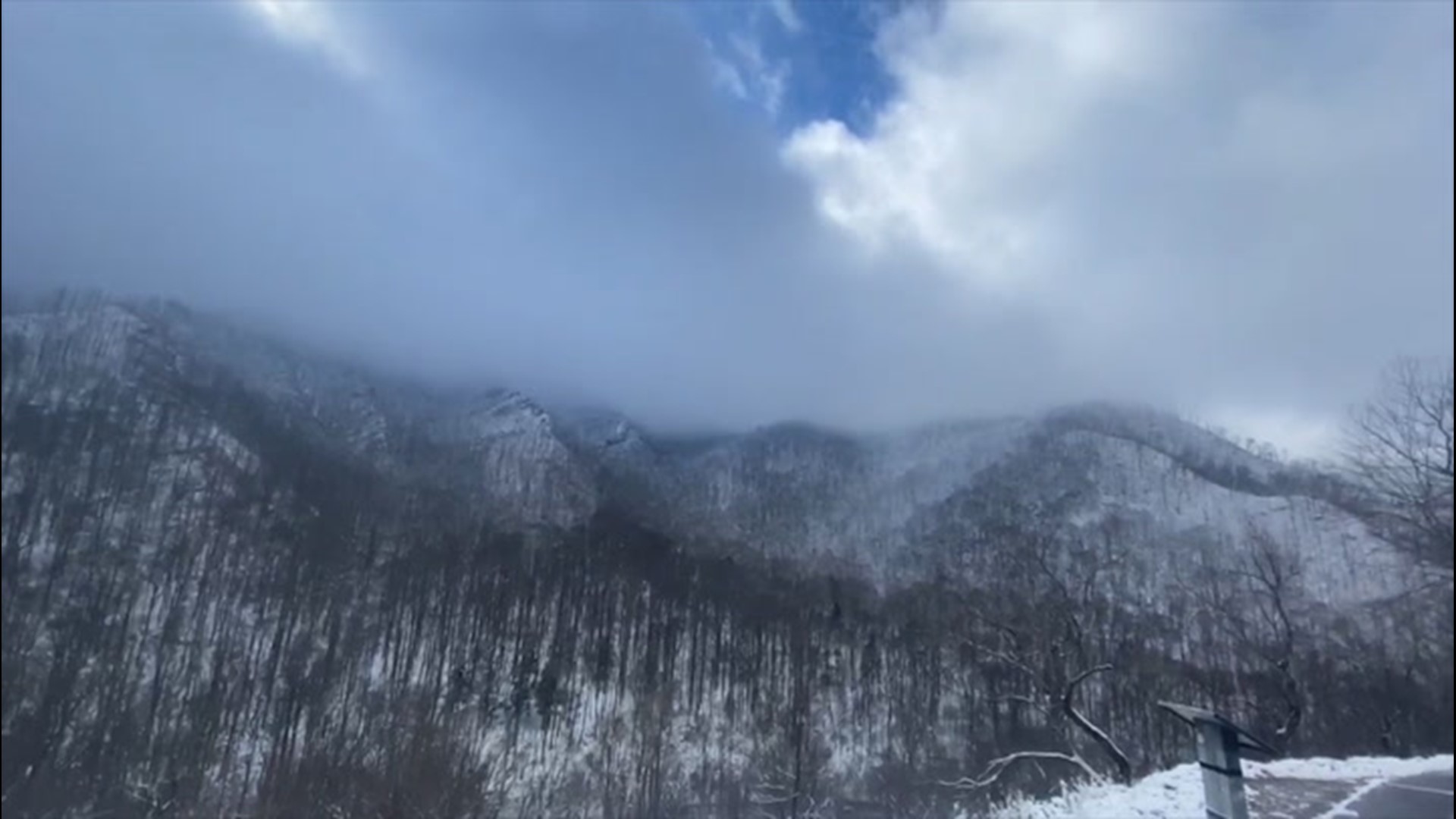 Extreme Meteorologist Reed Timmer was in Great Smoky Mountains National Park in Tennessee that was hit with strong winds and snow overnight.
