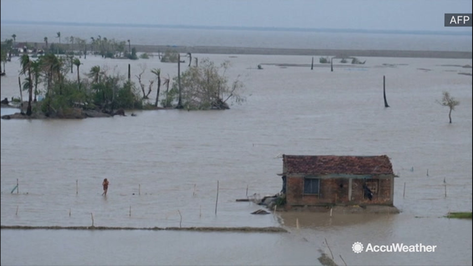 Homes on Mousuni Island, an island of India, were surrounded by floodwaters on Nov. 8, after Cyclone Bulbul barreled through the region, packing powerful winds and torrential rain.