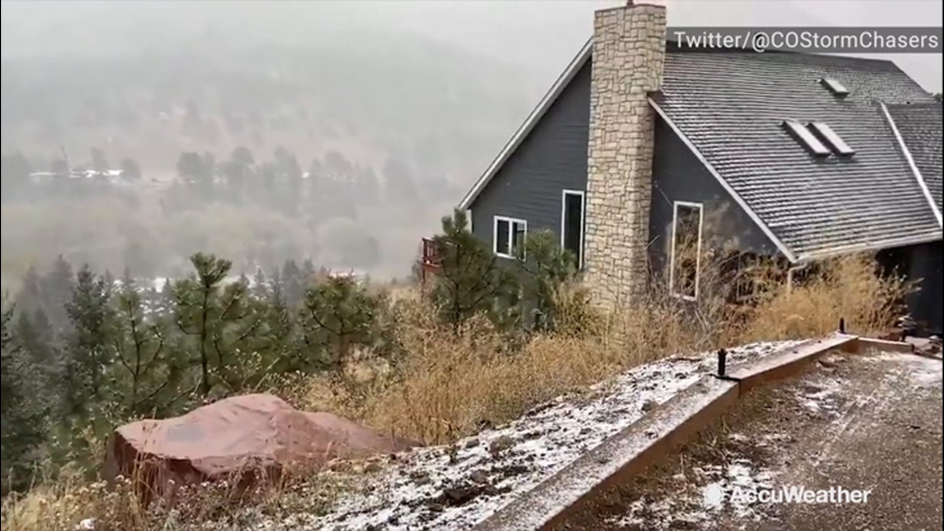 Though the amount of snow that fell on Cascade, Colorado, on Oct. 23, wasn't very large, some of it still stuck to the ground. More was expected to fall into the night.