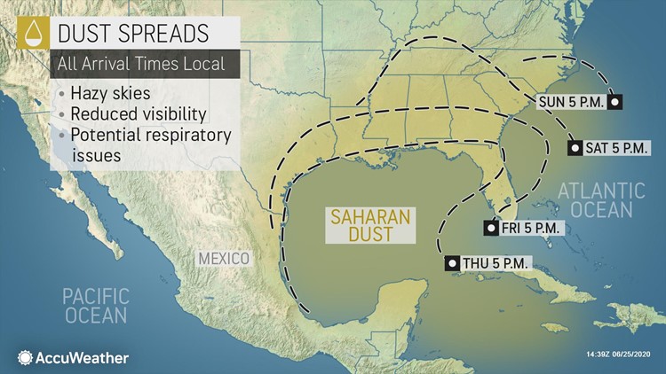 Sahara Dust Forecast Map A Huge Saharan Dust Cloud Is Approaching; Here's When It Will Arrive In The  Us | Wusa9.Com