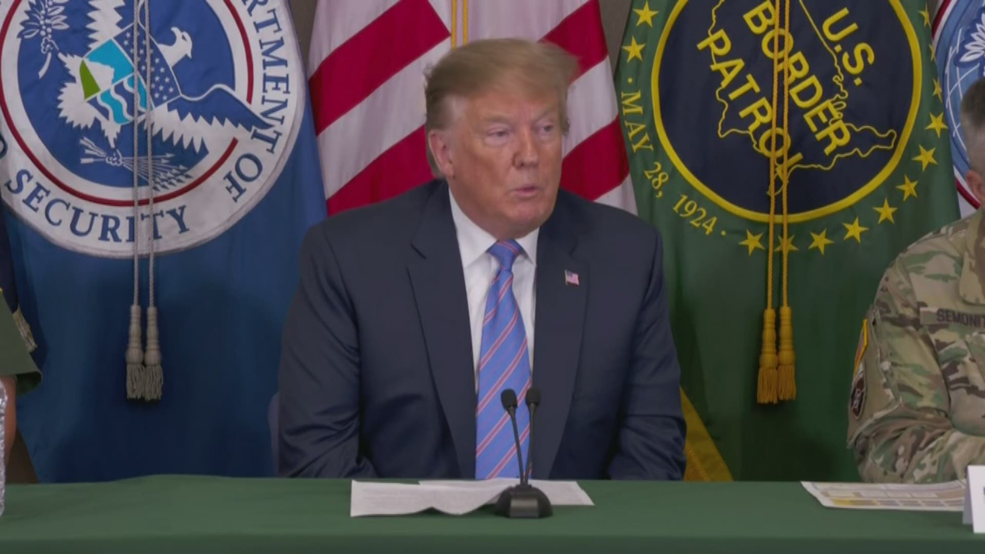 During remarks before touring the U.S.-Mexico border, President Donald Trump said his new statement to immigrants is that the 'system is full.'