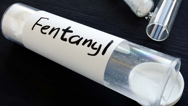 Fentanyl written on a bottle with label