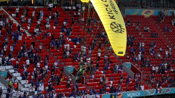 People hurt by parachuting Greenpeace activist at Euro 2020 game