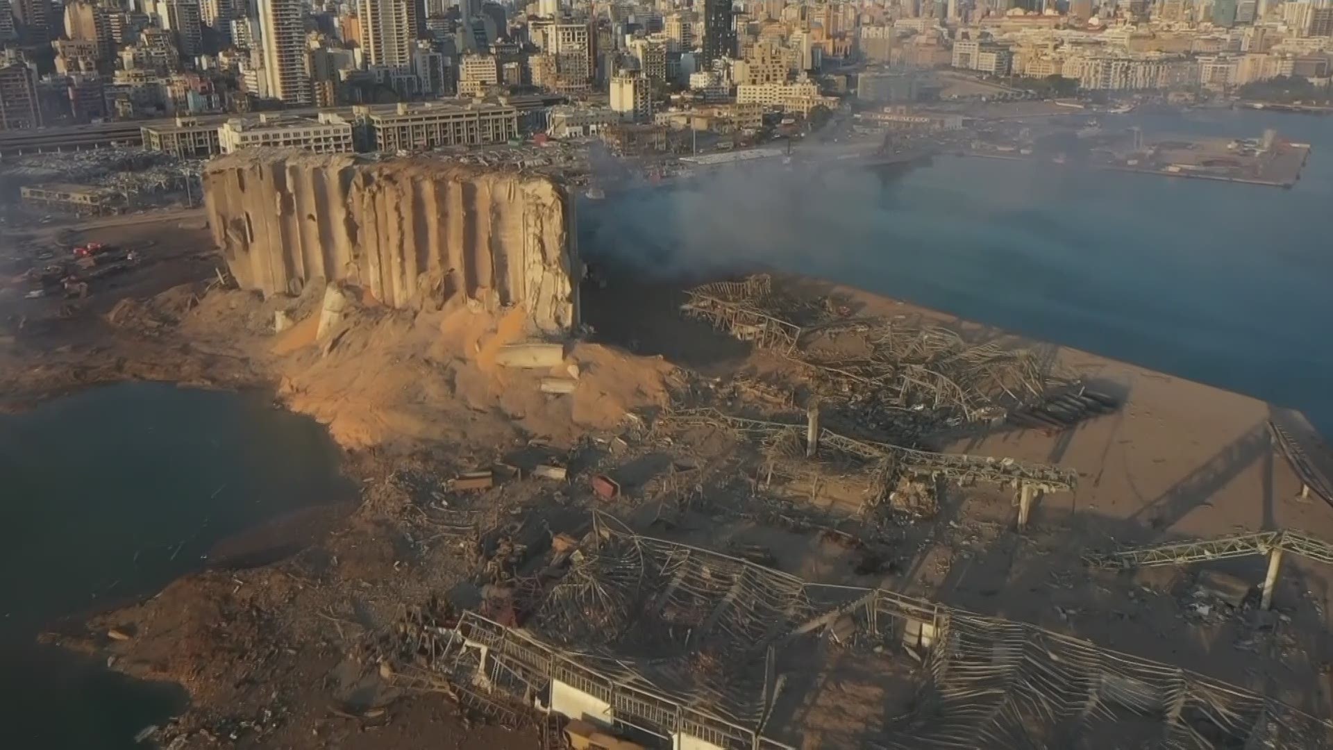 Aerial footage filmed Wednesday showed the full scale of the destruction caused by a massive explosion in Beirut. (AP
