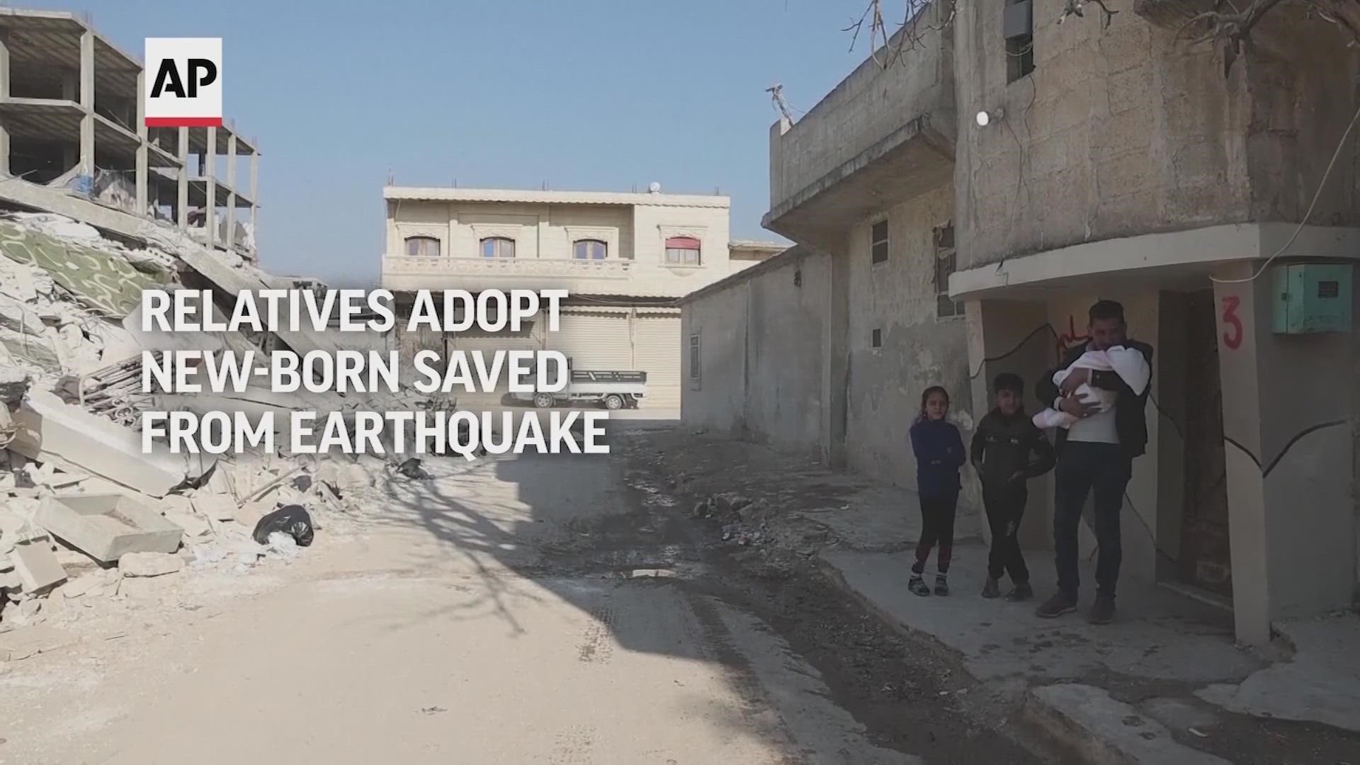 A baby girl who was born under the rubble of her family’s earthquake-shattered home has left the hospital and gone to her new home.