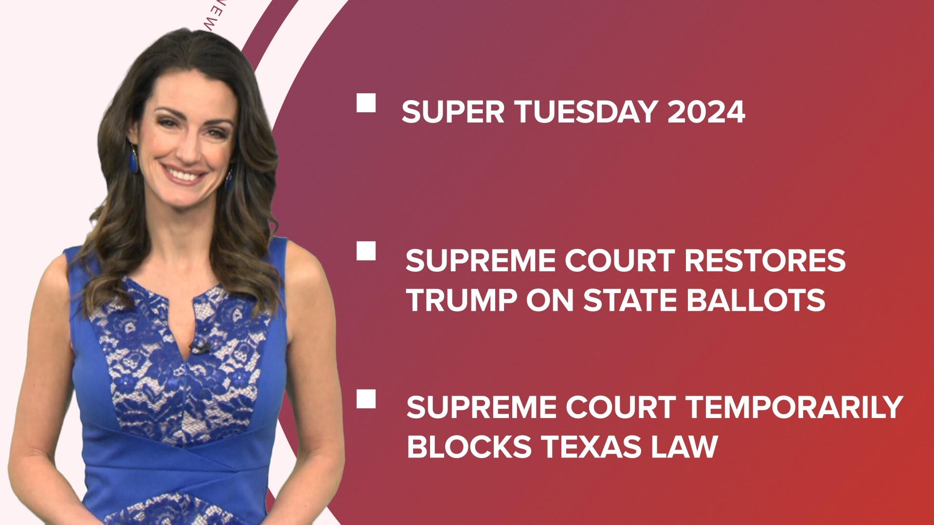 A look at what is happening in the news from Super Tuesday voting underway to the Supreme Court ruling Trump can stay on state ballots and more.