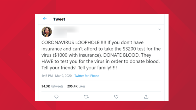 Verify You Will Not Get Tested For The Coronavirus When Donating