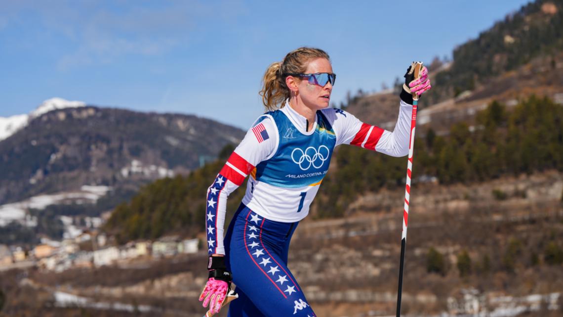 Cross-country skier Jessie Diggins competes the women's 50km race. Here's how she did.