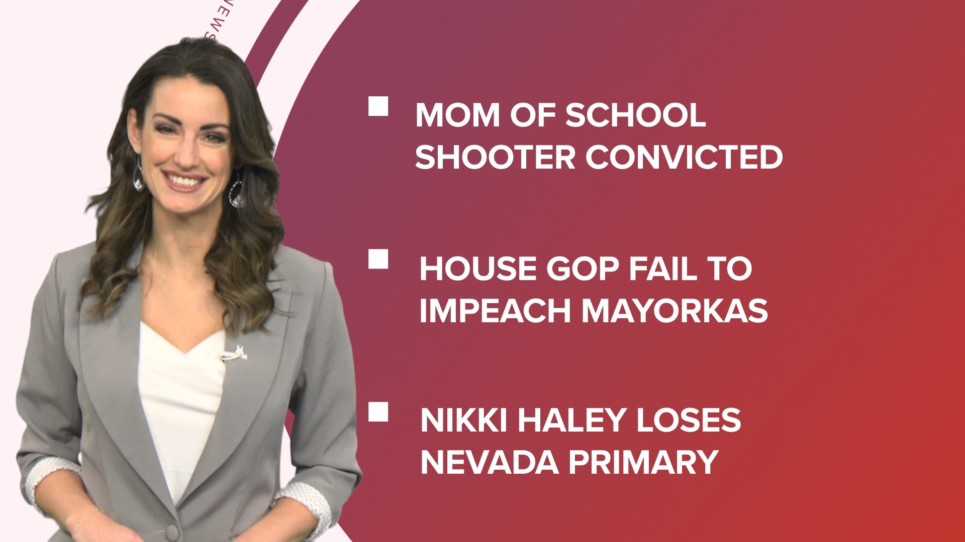 A look at what is happening in the news from the mother of a school shooter convicted on charges to House Republicans failing to impeach Sec. Mayorkas.