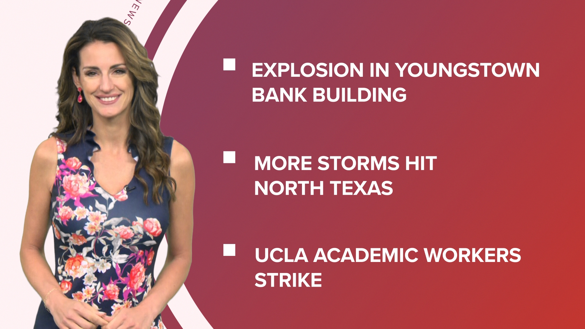 A look at what is happening in the news from an explosion at a bank building in Youngstown, Ohio to storm damage in Texas and Negro League stats added to MLB record.