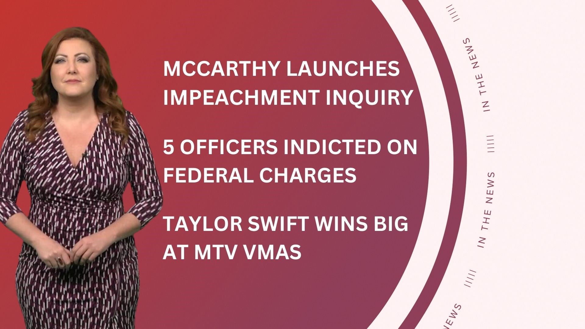 A look at what is happening in the news from Sen. McCarthy launching an impeachment inquiry into President Biden and Taylor Swift wins big at the MTV VMAs.