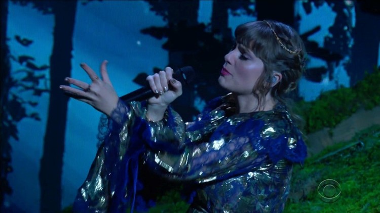 blue dress taylor swift song Delivers Magical 'Folklore' and 'Evermore' Medley Performance at the GRAMMYs Jacket Size:58 CLAW ONE SHOULDER MINI Long Sleeve Maxi Dress