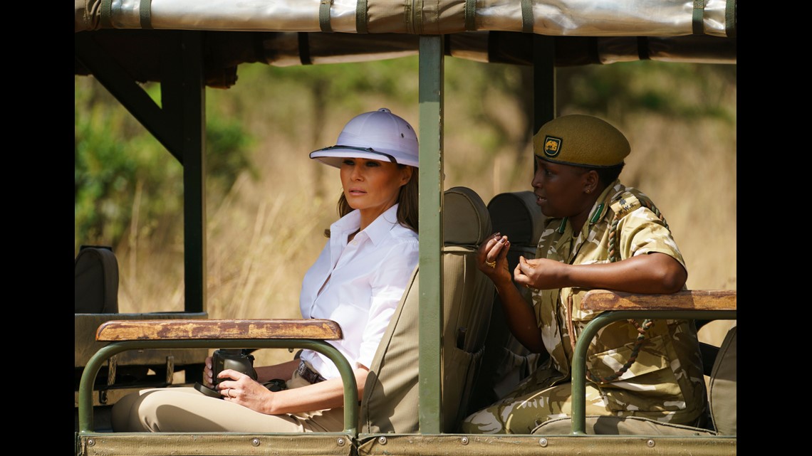 Melania Trump wears white pith helmet 