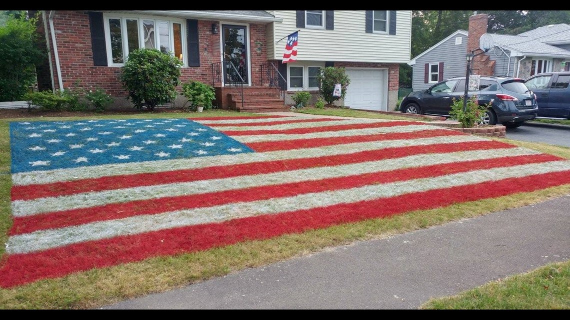 Man transforms his front lawn into a giant American flag ...