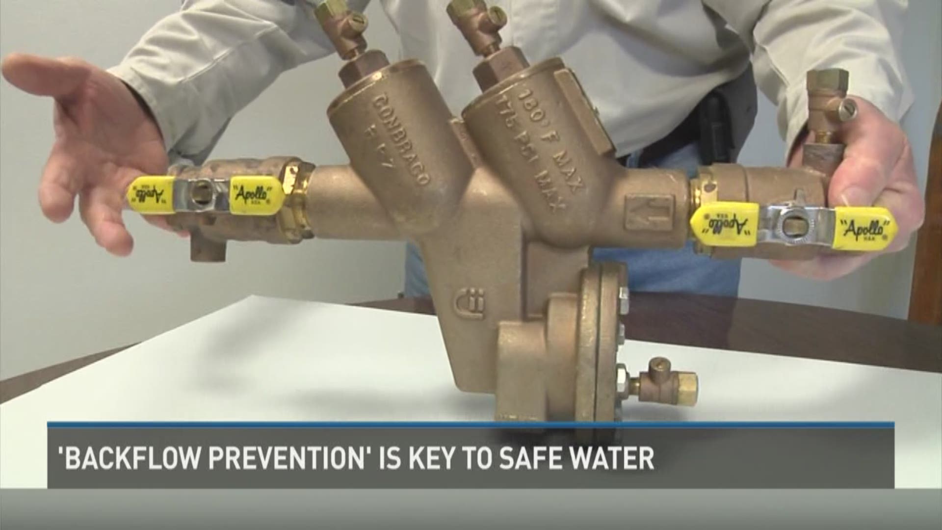 A water expert shows us a device that helps prevent contamination.