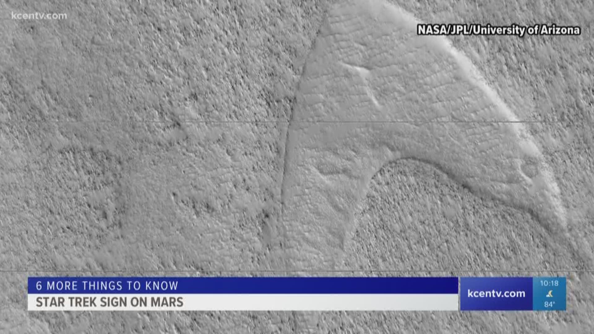 According to scientists, wind and lava caused the Starfleet logo to appear on Mars' surface.