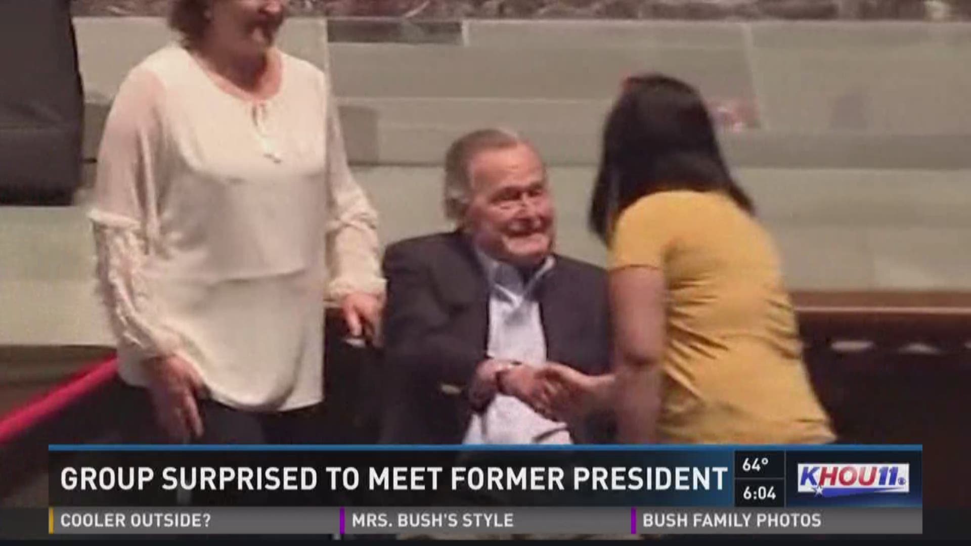 Four coworkers who decided to take their lunch break to attend Barbara Bush's visitation were surprised to find President George H.W. Bush there and shook his hand.