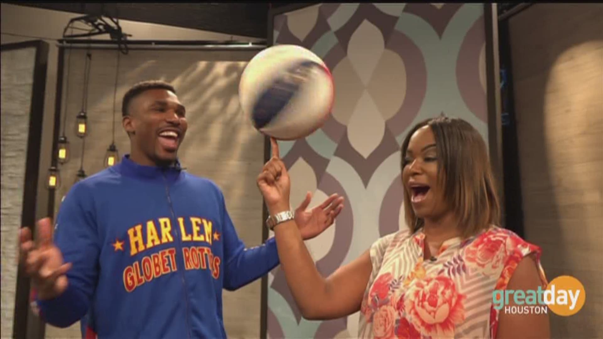 "Thunder Law" of The Harlem Globetrotters stops by to give us a little spin.