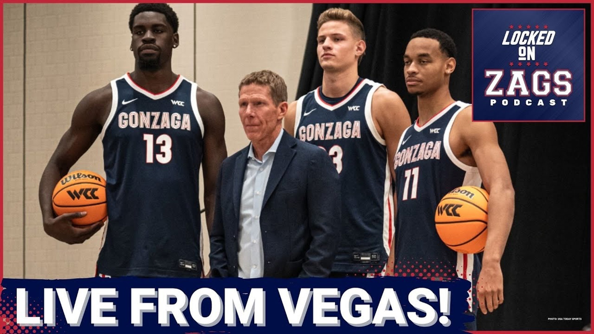 Gonzaga Bulldogs Mark Few, Graham Ike, Nolan Hickman, and Ben Gregg