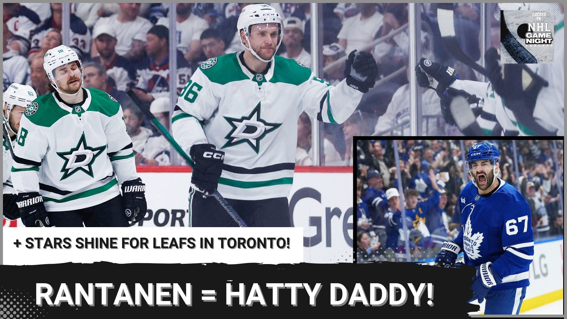 Mikko Rantanen's second straight hat trick propels the Stars to a surprising Game 1 win in Winnipeg, while the Leafs take a 2-0 series lead over the defending champs