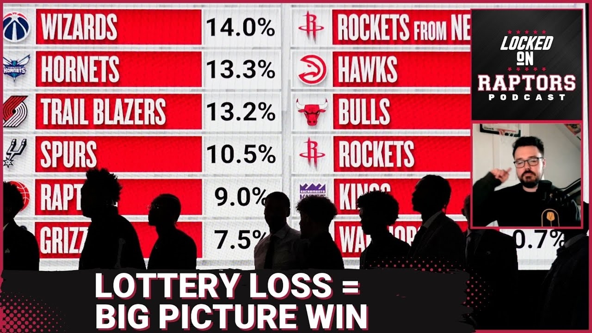 In Episode 1635, Sean Woodley goes solo to react to Sunday's NBA Draft Lottery in which the Toronto Raptors fell two spots in the draft order.