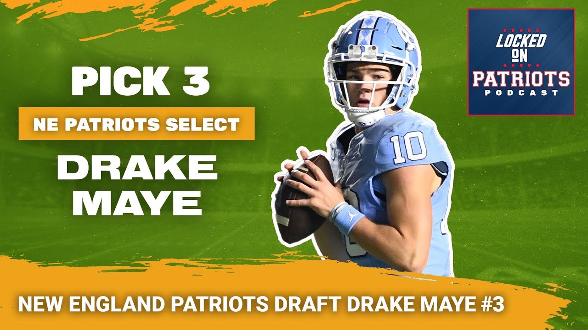The New England Patriots have selected North Carolina quarterback Drake Maye with the third overall pick in the 2024 NFL Draft.