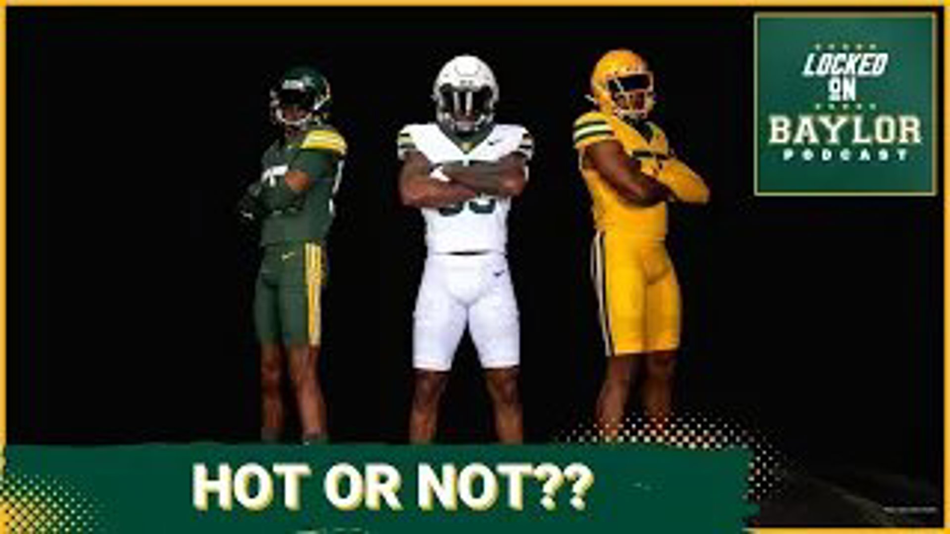For the first time in five years, Baylor Football released a brand new lineup of uniforms for the 2024 season, using shoulder sleeve stripes, white numbers on green.
