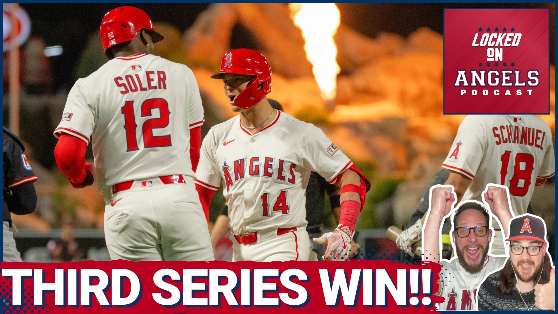 How did the Los Angeles Angels win their third series in a row against the Cleveland Guardians?