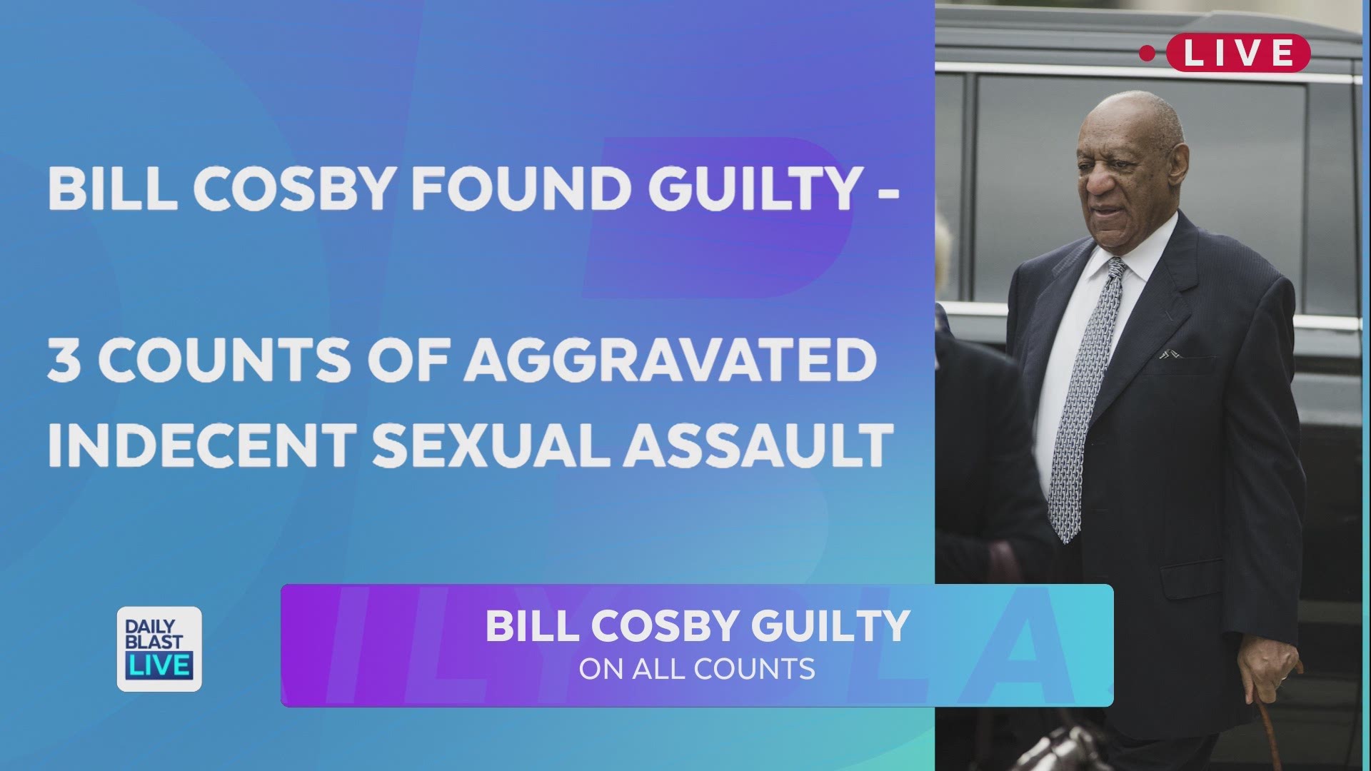 Bill Cosby was found guilty of three counts of aggravated indecent assault.