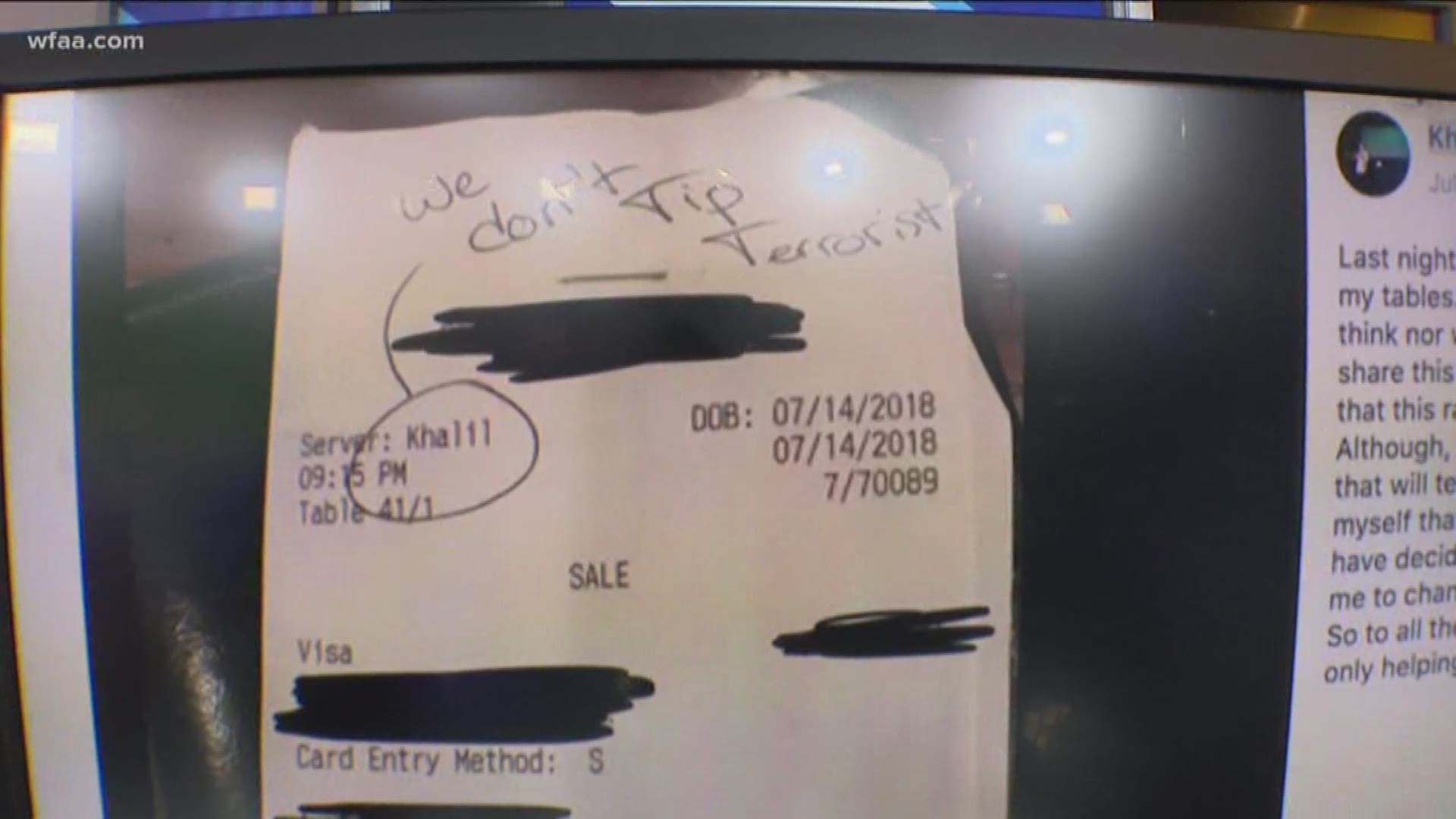 Texas server fakes 'we don't tip terrorist' note