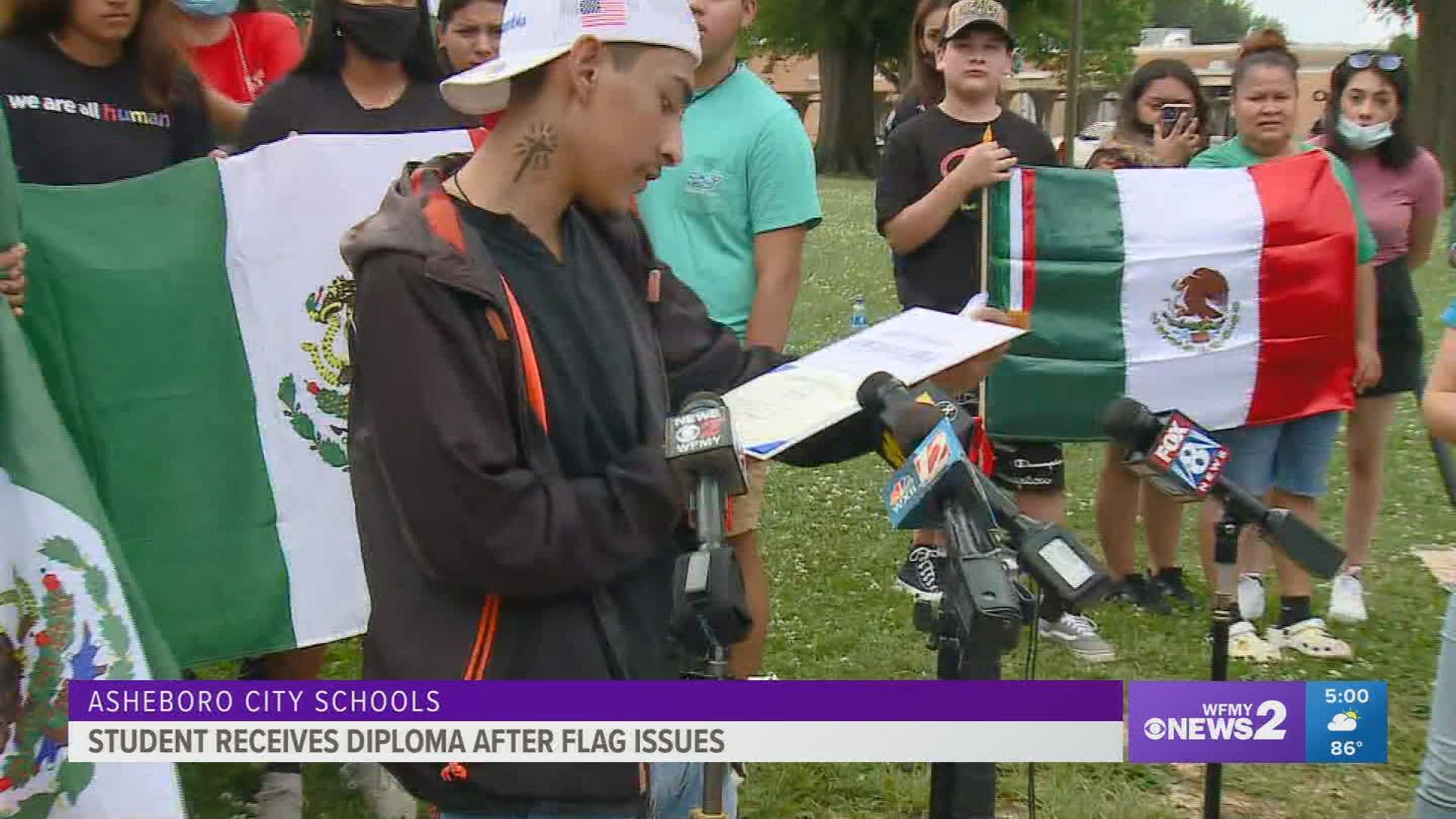 Ever Lopez said he was denied his diploma during graduation because he was wearing a Mexican flag over his gown. The school gave it to him on Monday.