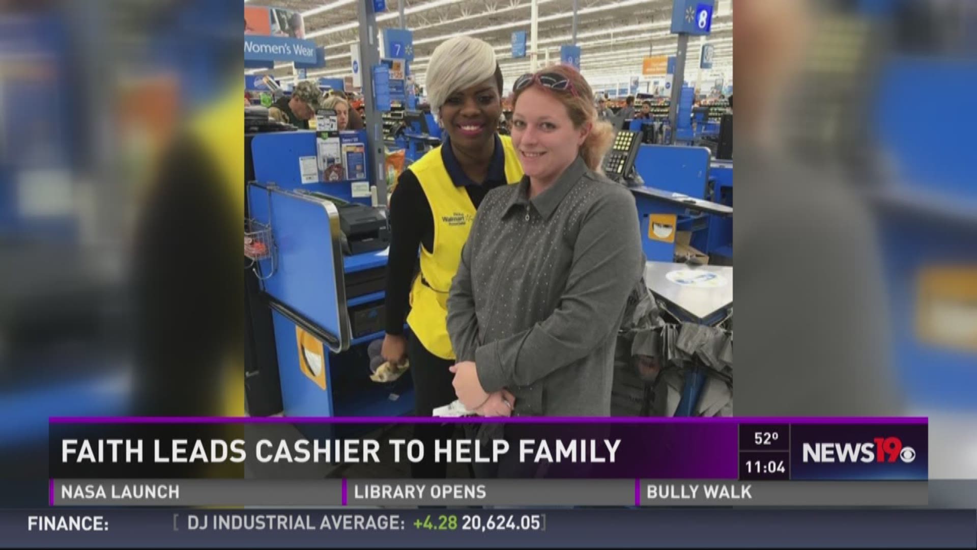 The cashier gave them $100 to give help them with their groceries.