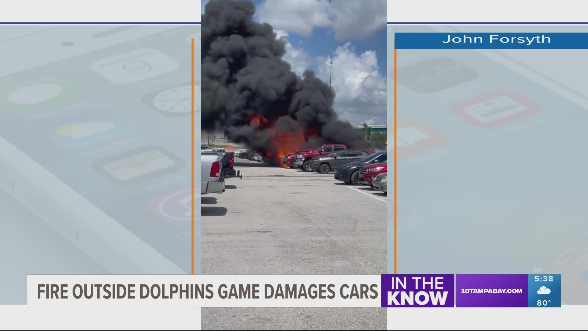 It took more than 10 Miami-Dade Fire units to put out the flames from 11 cars, CBS Sports reports.