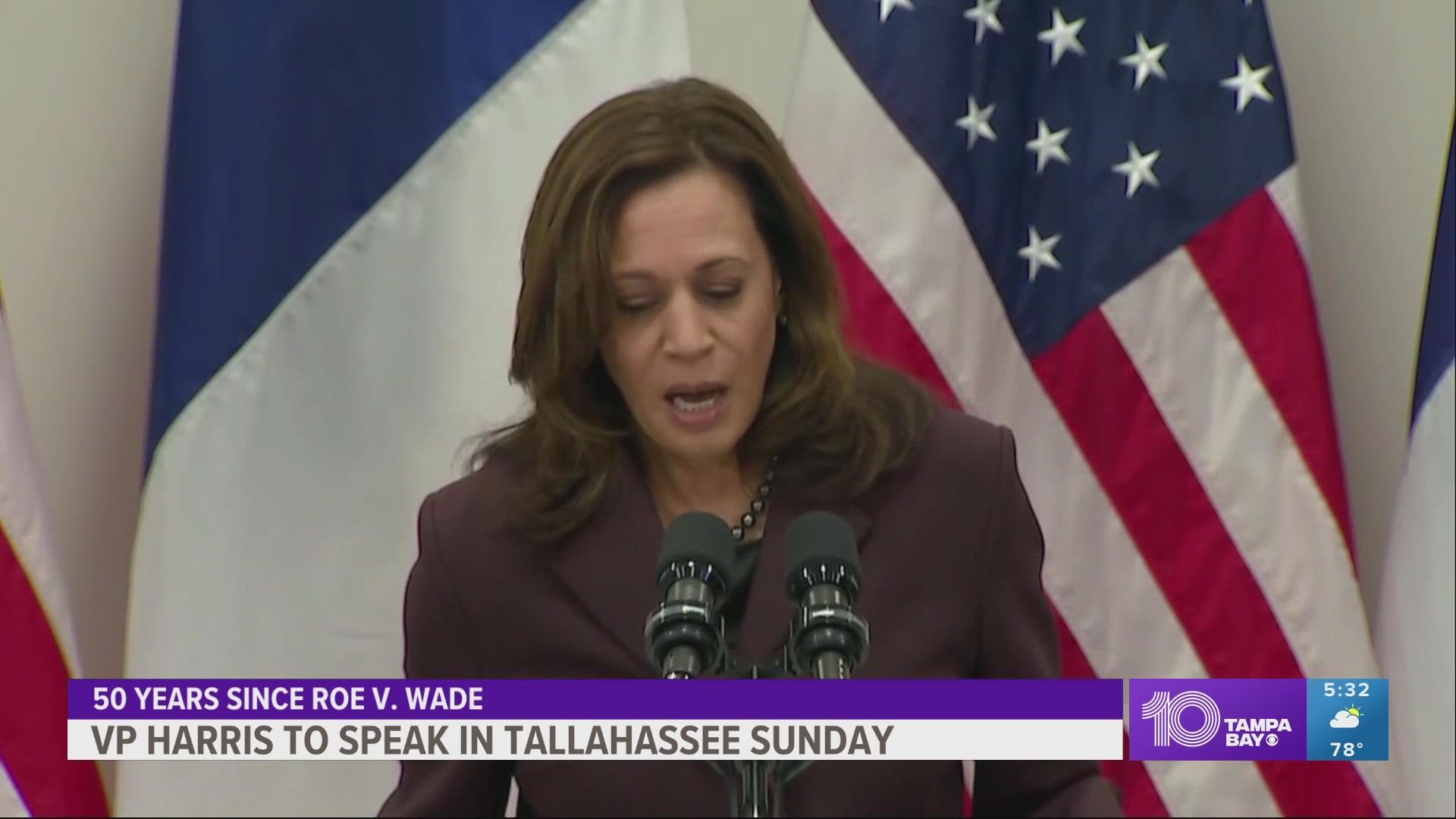 The vice president will speak in Florida, where Democrats have been on guard for new efforts to restrict abortion from Republican Gov. Ron DeSantis