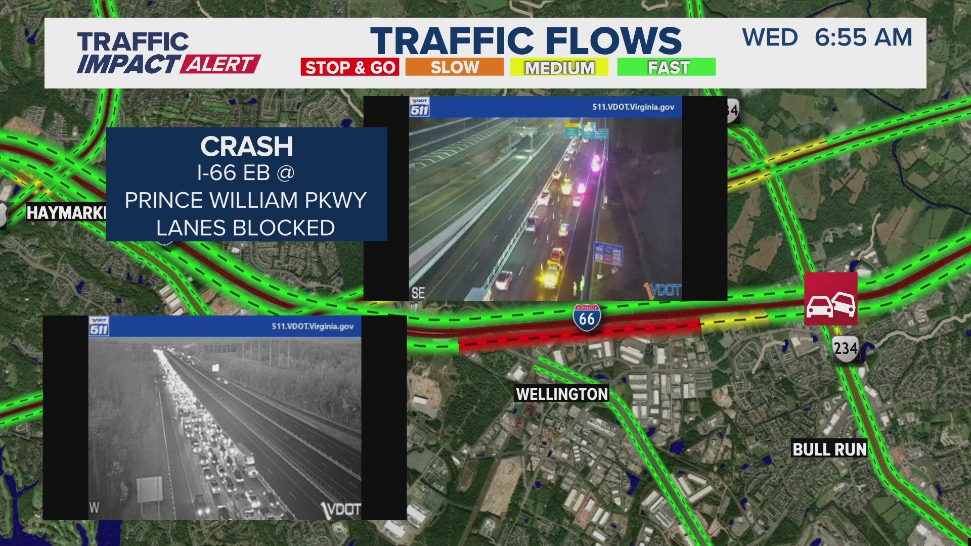 Traffic Impact Alert: Eastbound lanes close on I-66 near Manassas