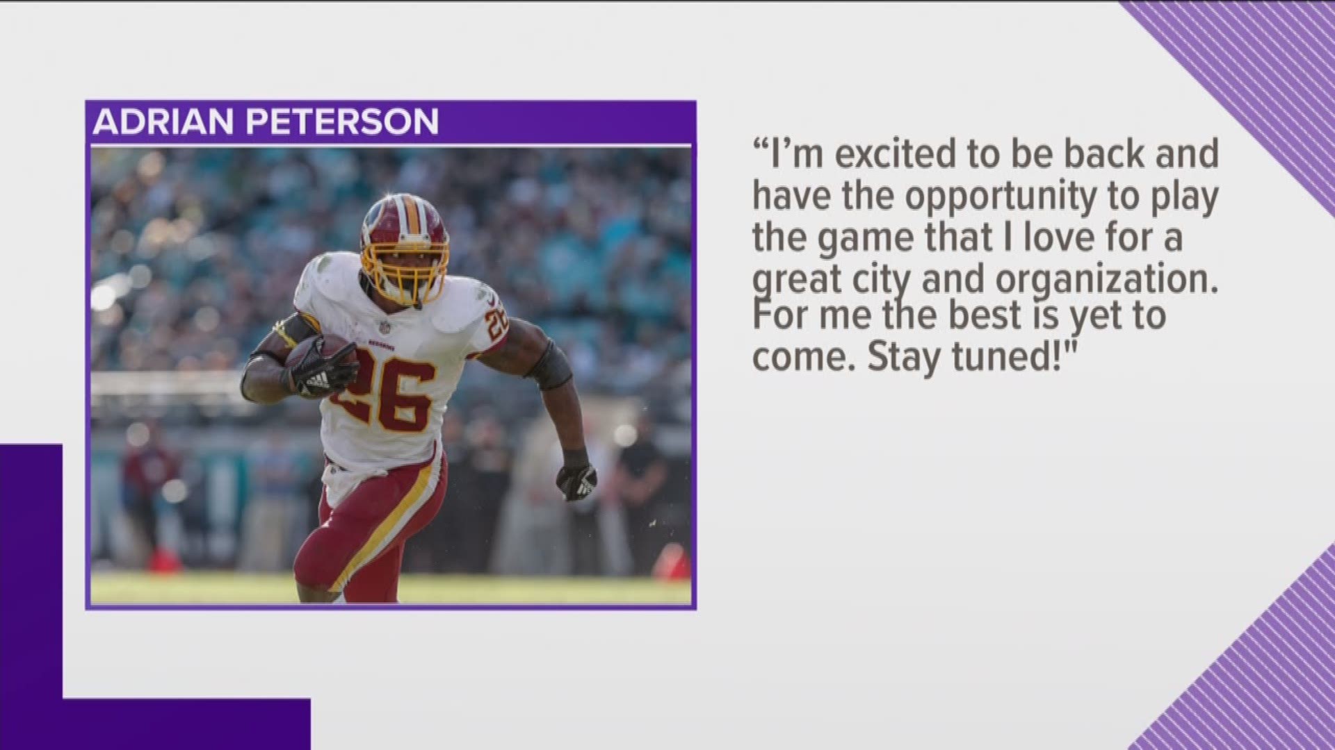 The Burgundy and Gold are bringing back star running back Adrian Peterson. Our Darren Haynes just spoke with Peterson about his deal with Redskins.