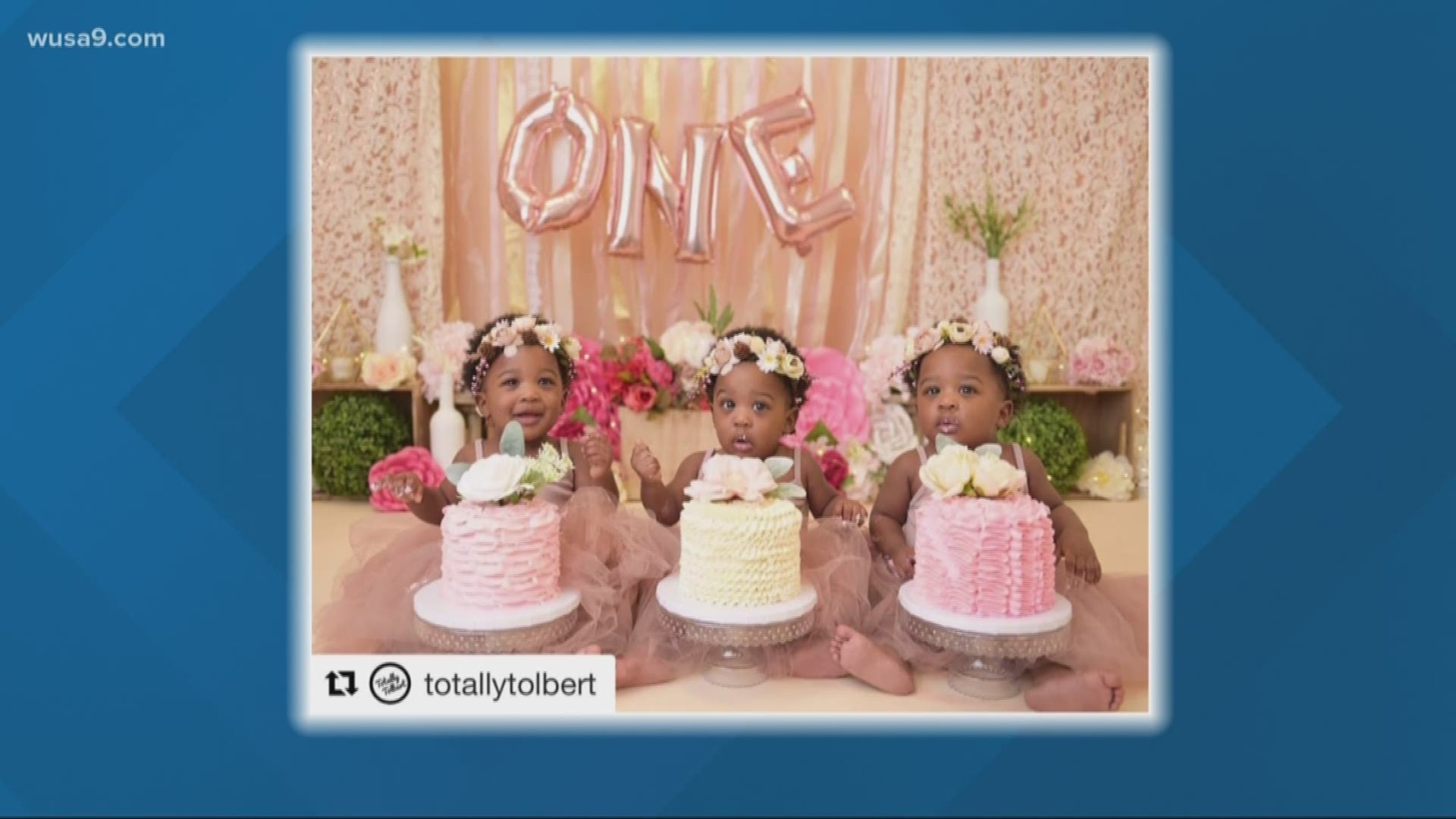 A Waldorf Maryland couple that has a son and twin boys just celebrated the first birthday of their triplet girls.