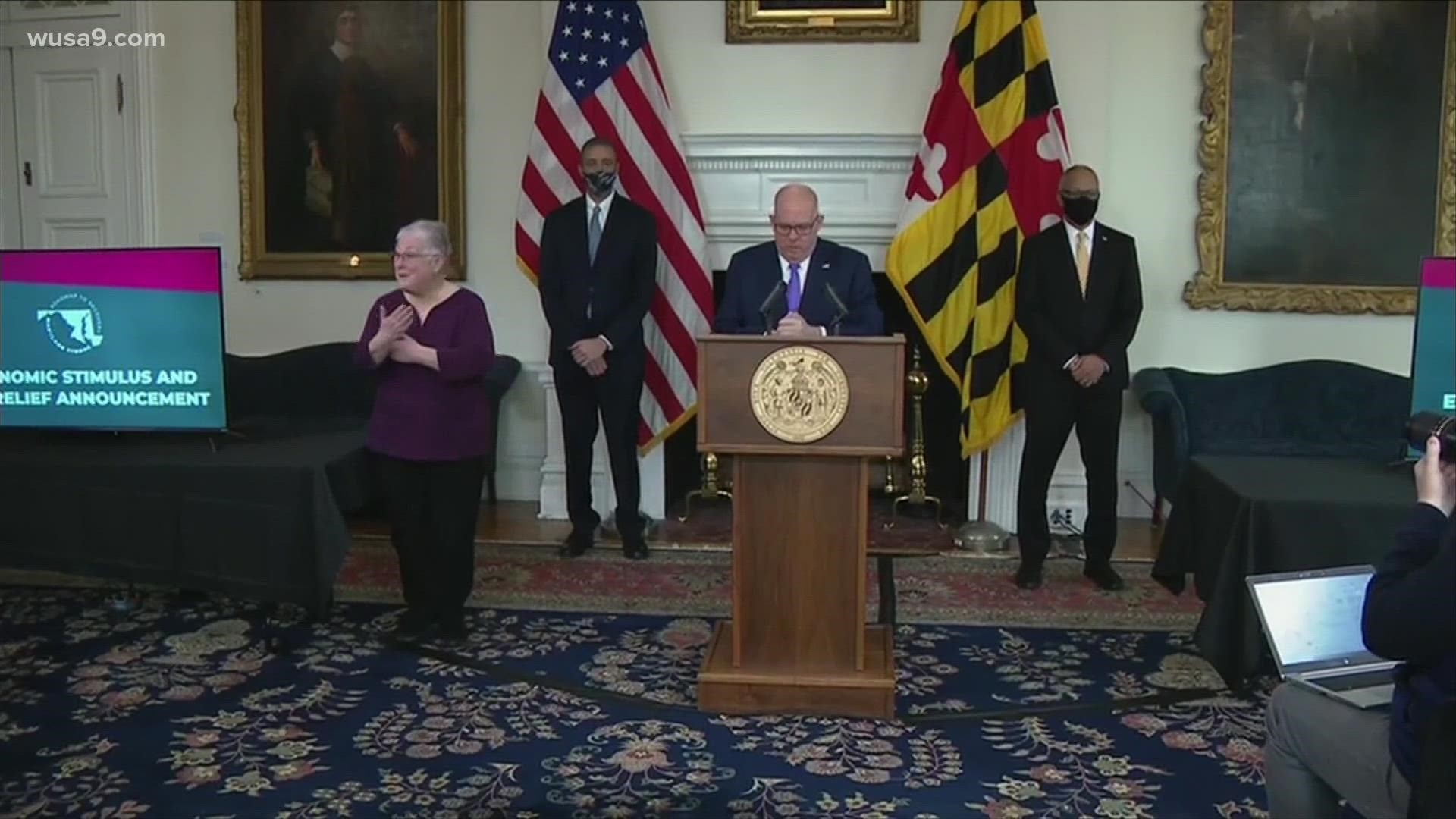 Maryland Gov. Larry Hogan announced a $1 billion package of emergency coronavirus relief legislation on Monday.