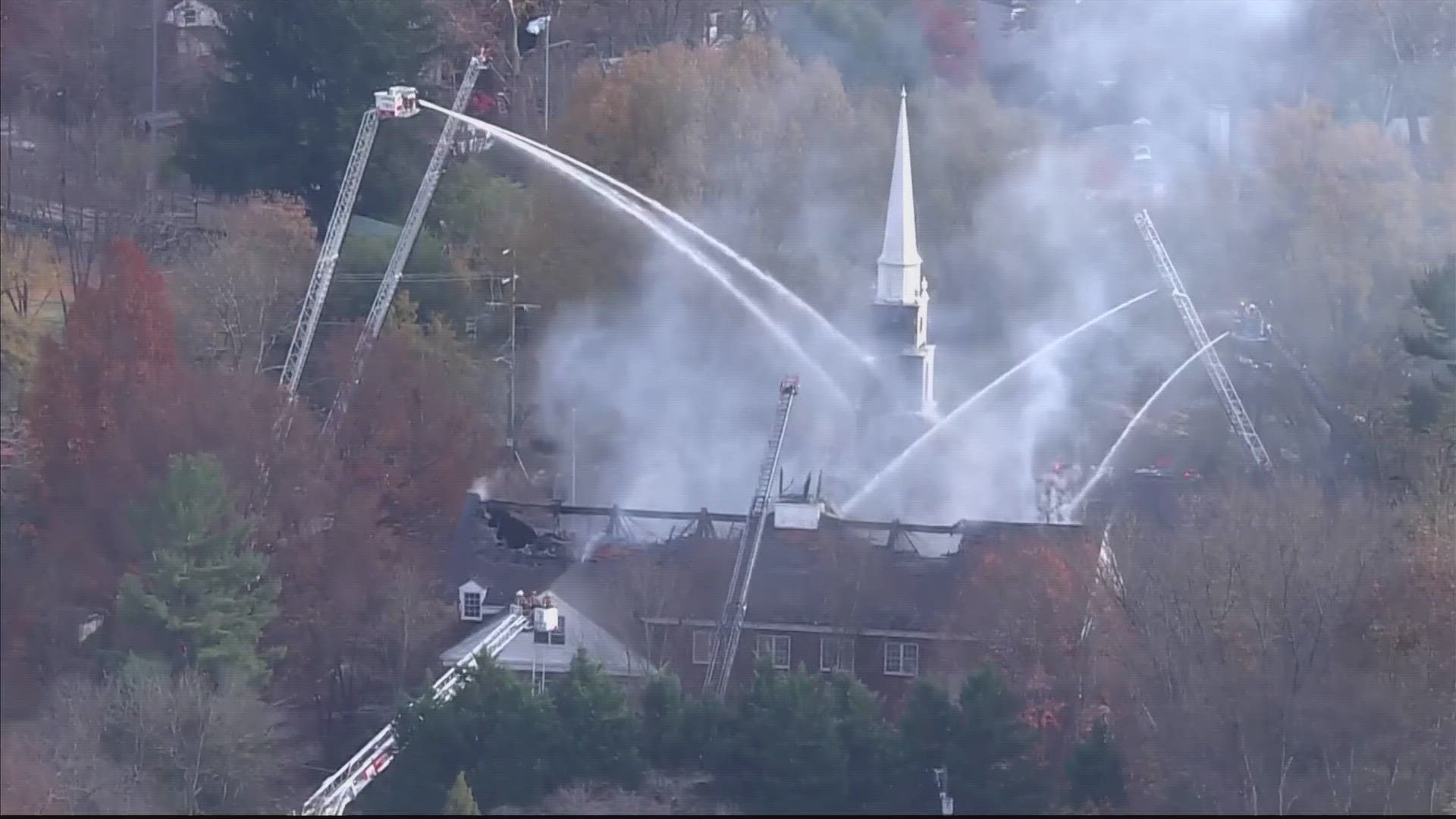 Firefighters are battling a large fire at a Church of Jesus Christ of Latter-day Saints in Chevy Chase on Monday afternoon.