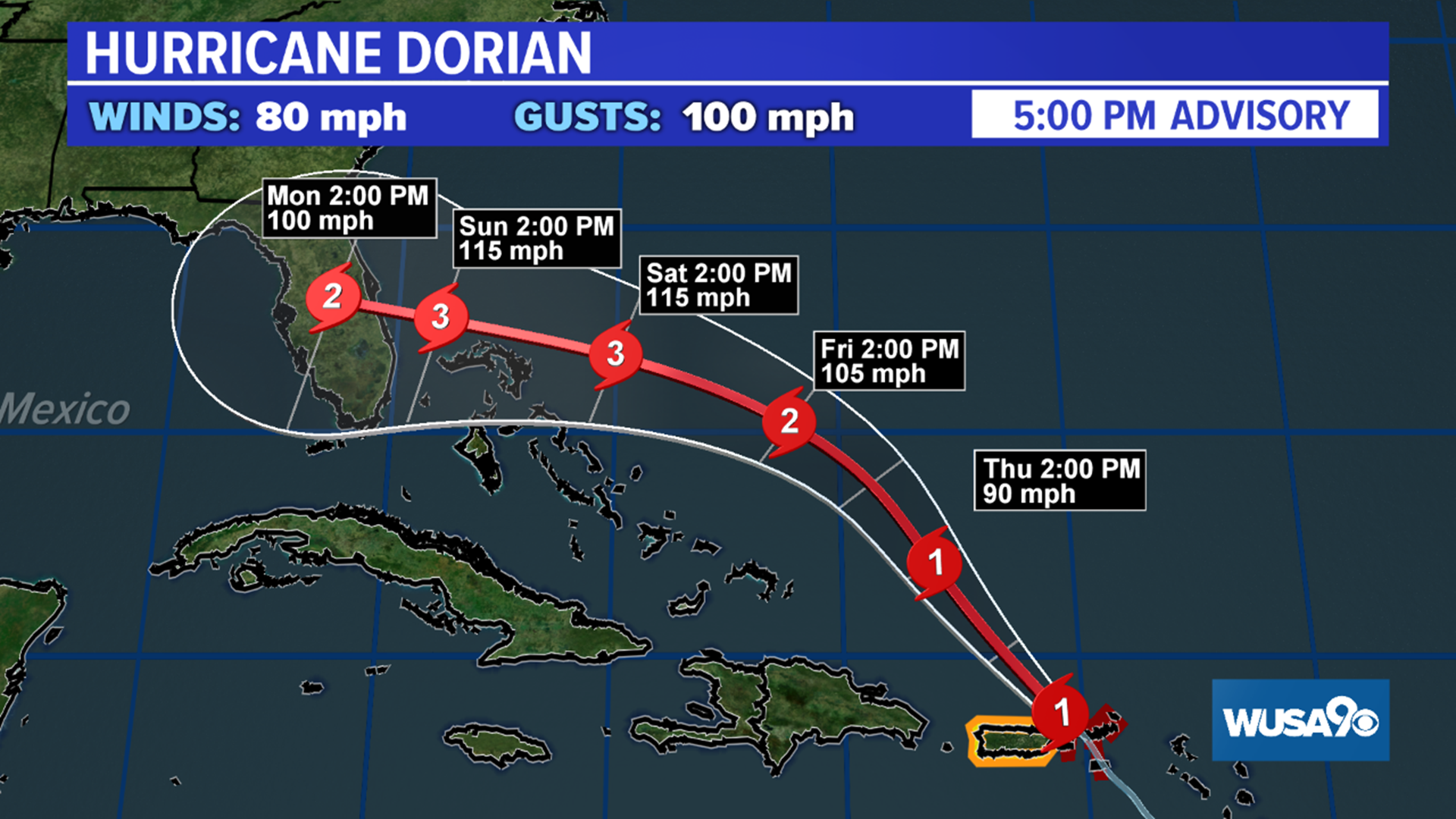 HURRICANE DORIAN: New track has major hurricane landfall Sunday night ...