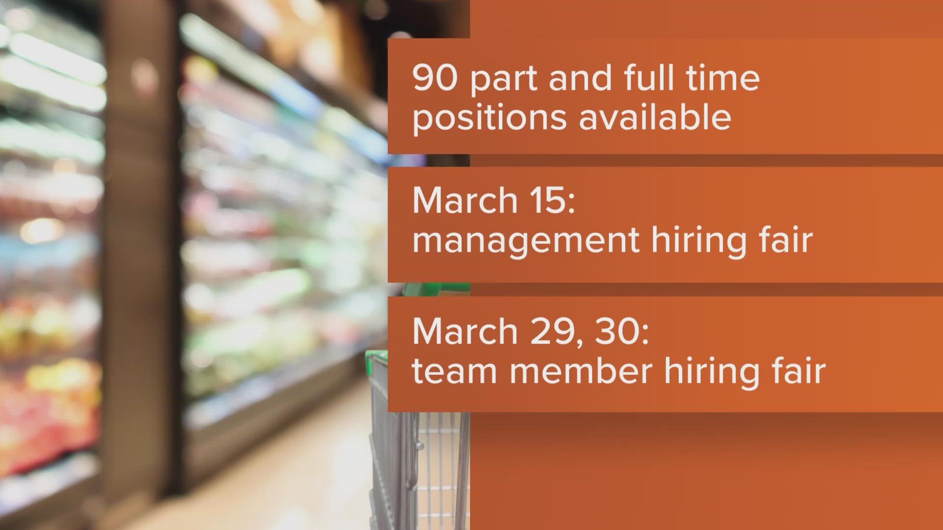 Sprouts Farmers Market will hire 90 new employees to staff its grocery store location opening in Manassas, Virginia.