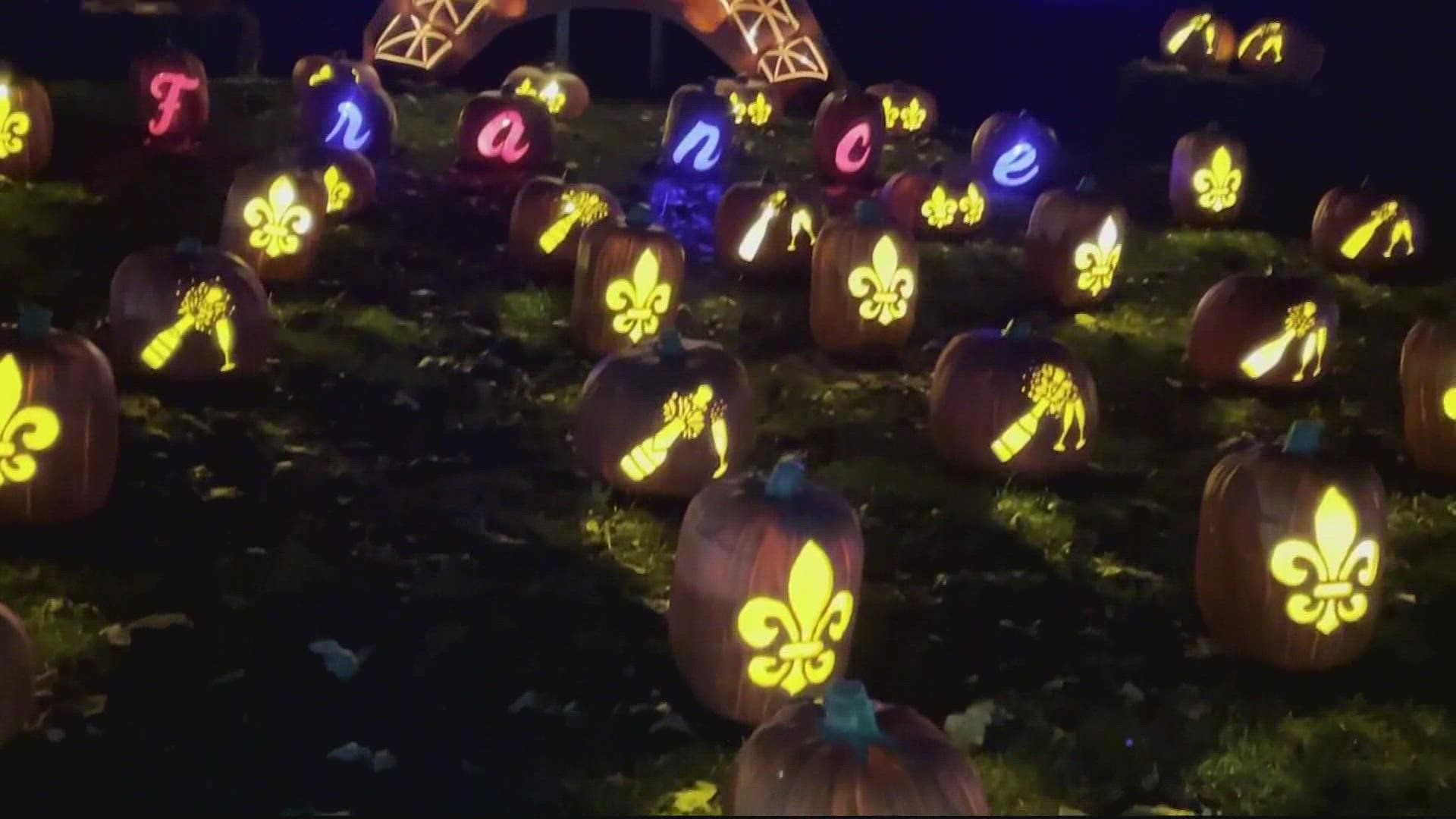 Organizers say more than 50 carvers and designers used about 4-THOUSAND pumpkins to create 20 displays featuring iconic sites around the world.