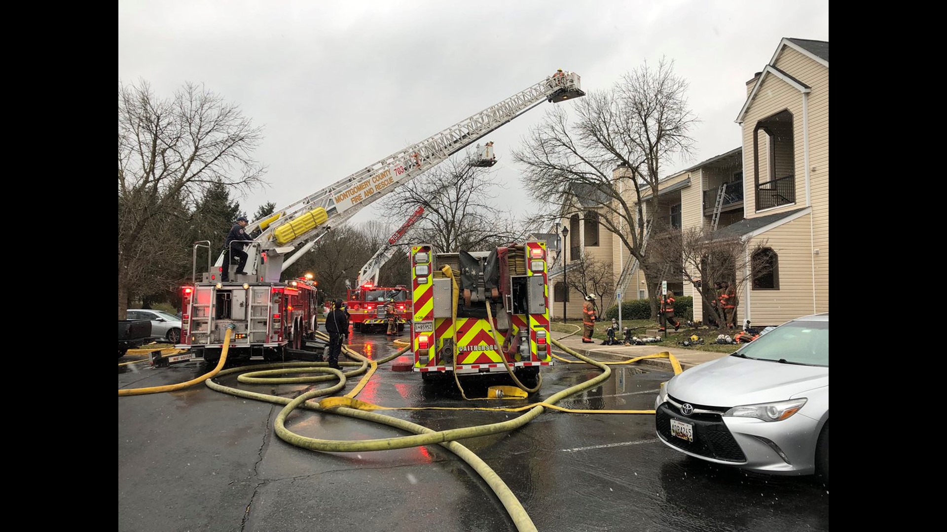 Several families displaced after large apartment fire in Gaithersburg