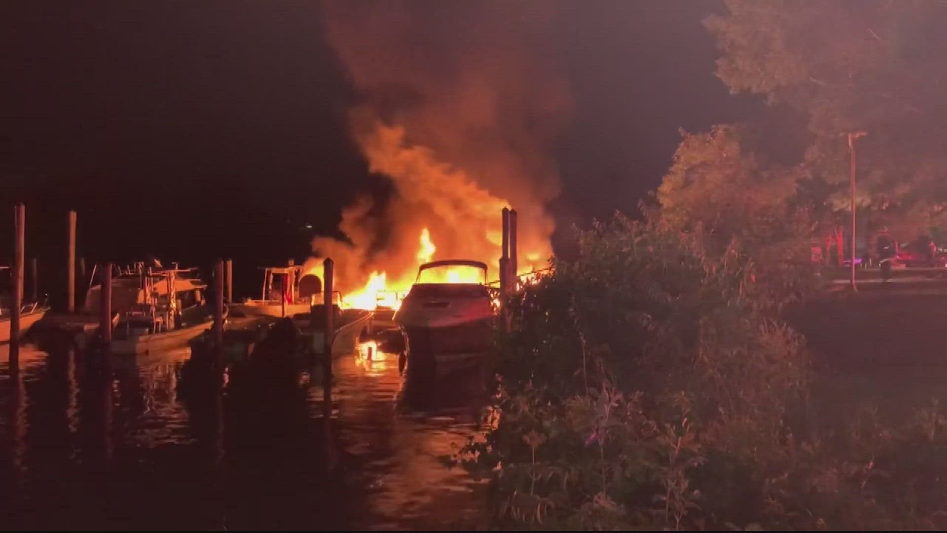Three boats were severely damaged after a fire broke out at Columbia Island Marina early Sunday morning, according to fire officials.