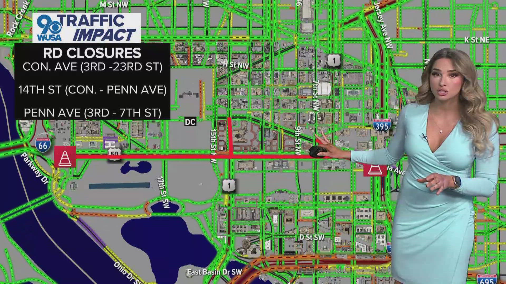 WUSA9 Traffic Anchor Lindsey Nance goes over which streets to avoid on Saturday. 