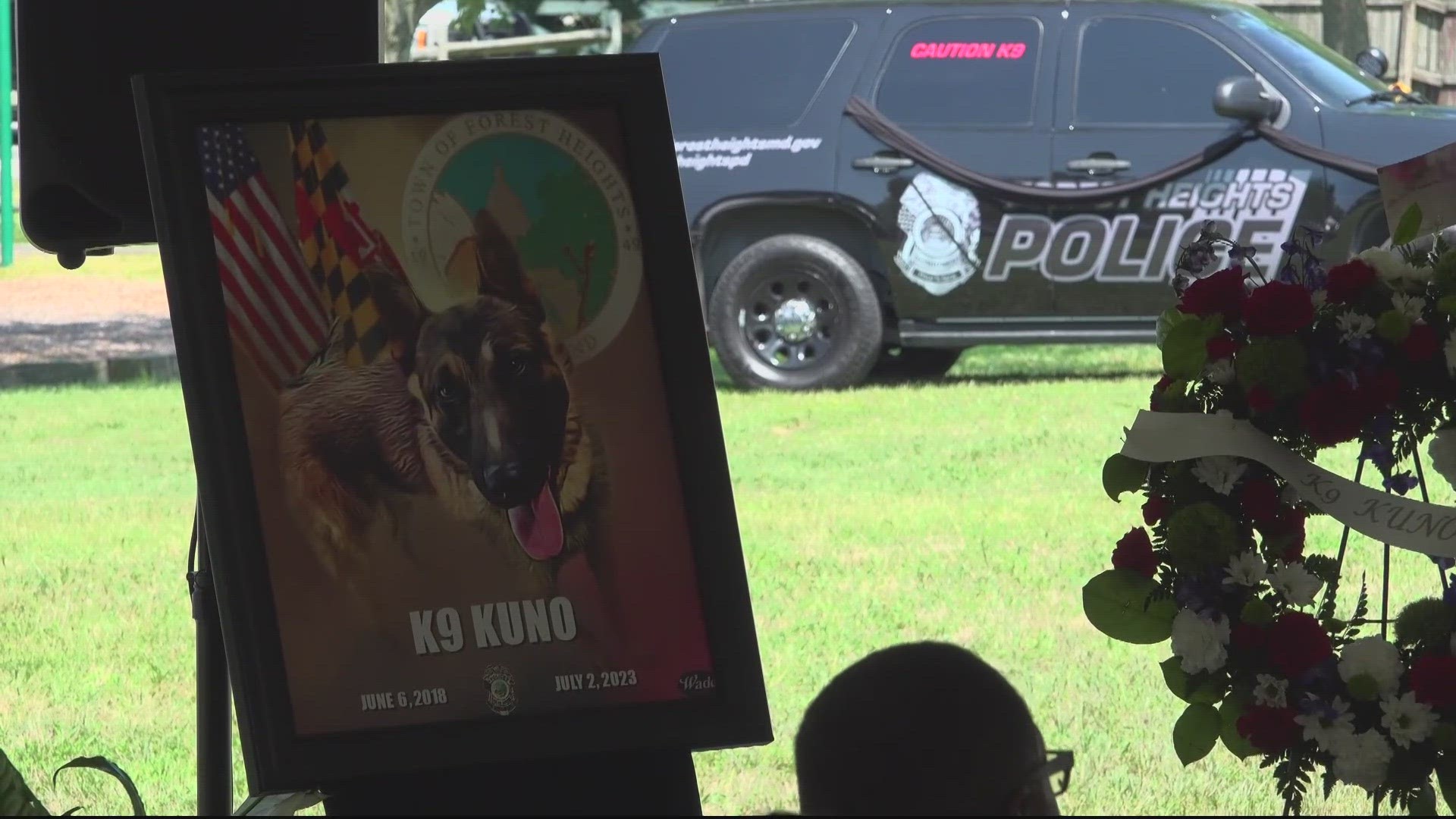 The 5-year-old German Shepherd suffered a medical emergency while helping Prince George's County Police with a robbery call