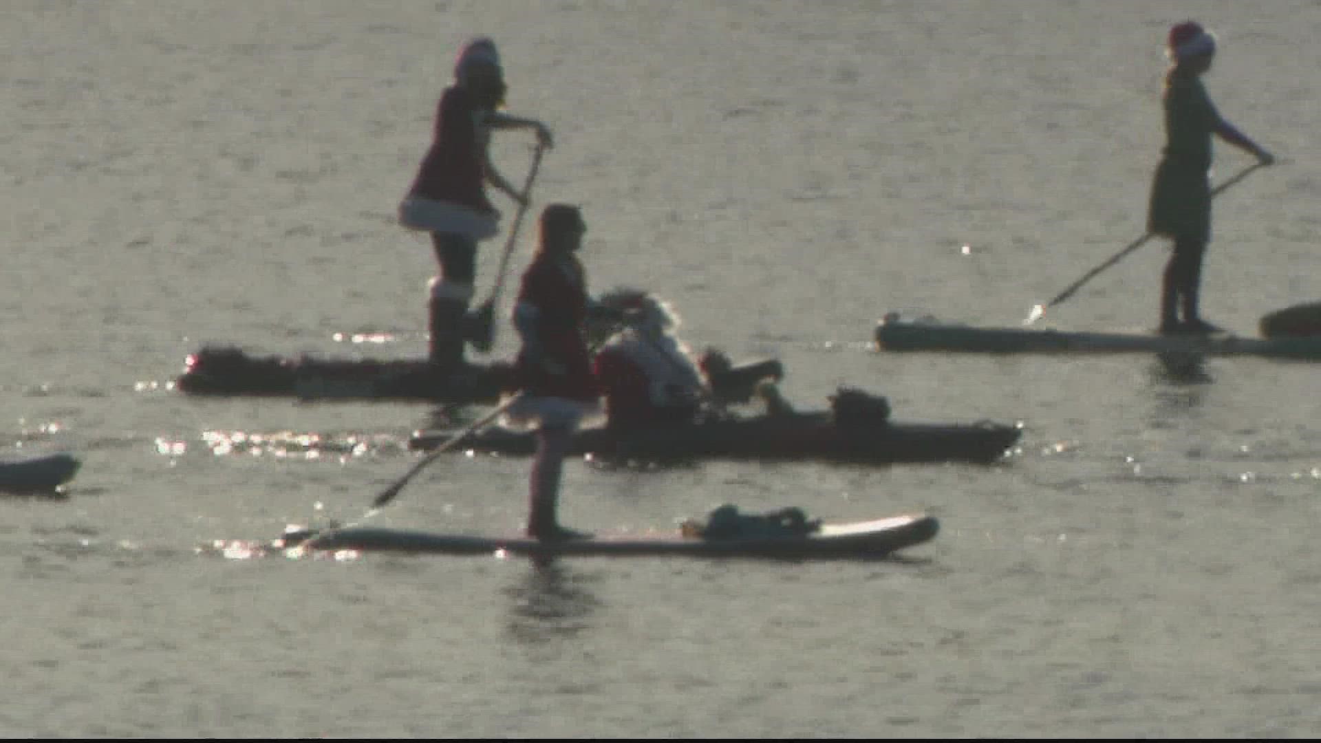 More than 50 people got into the holiday spirit by paddling their way across Roosevelt Island.
