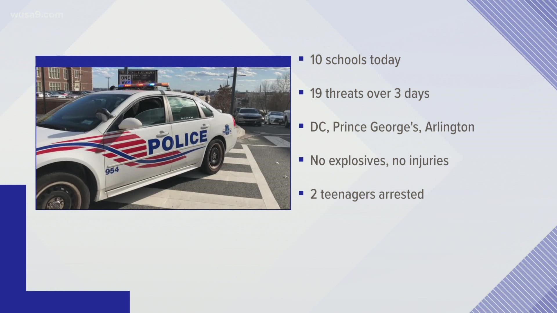 Threats made to schools regionwide - several in DC and Prince George's County, 1 in Arlington reported on Thursday.