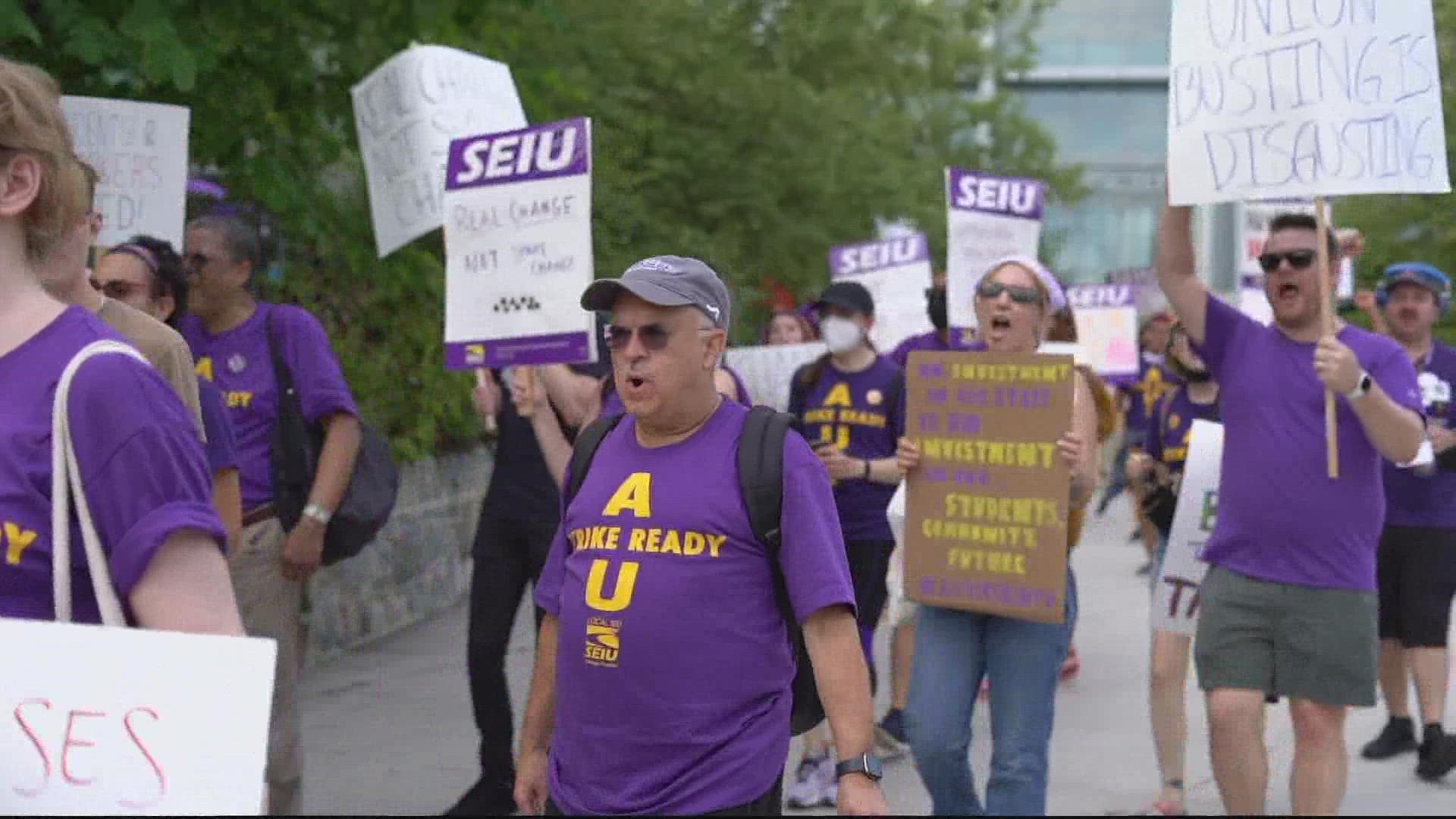 Today, about 550 union employees went on strike. They're asking for pay raises over the next two years. But they also want reforms made to the overall pay structure.