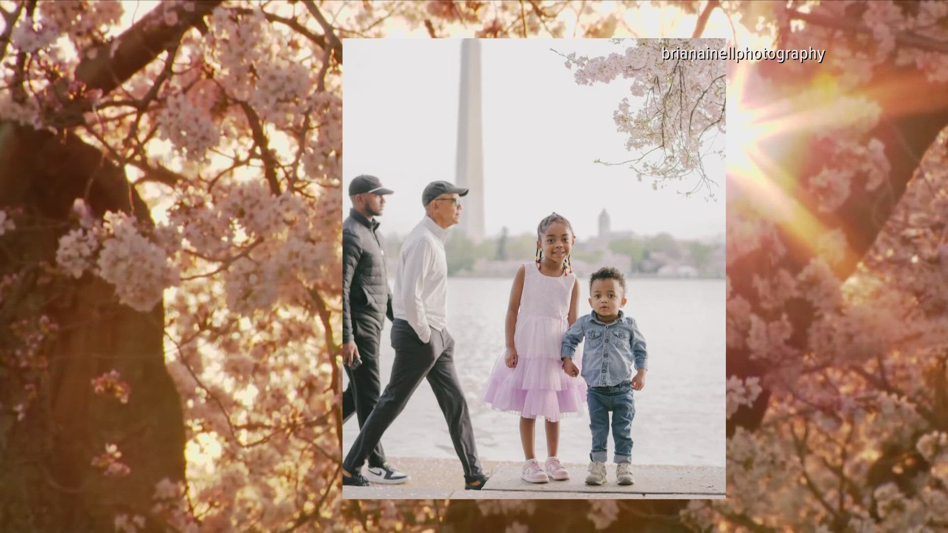 Portia Moore and her family were taking photos at the Tidal Basin at 7 a.m., when all of a sudden Former President Obama walked through the shot of her two children.